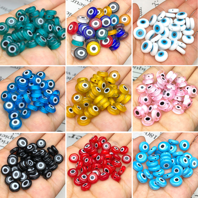 6/8/10mm Flat Round Shape Beads Colorful Evil Eye Lampwork Glazed